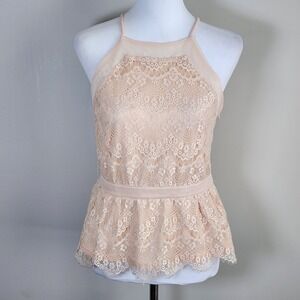 Lace‎ Peplum Halter Top Womens XS Peach Boho Coquette Ballet Romantic Feminine